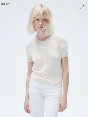 rag & bone Dina Short Sleeve Cardigan XL Ivory Cotton Linen Blend NWT